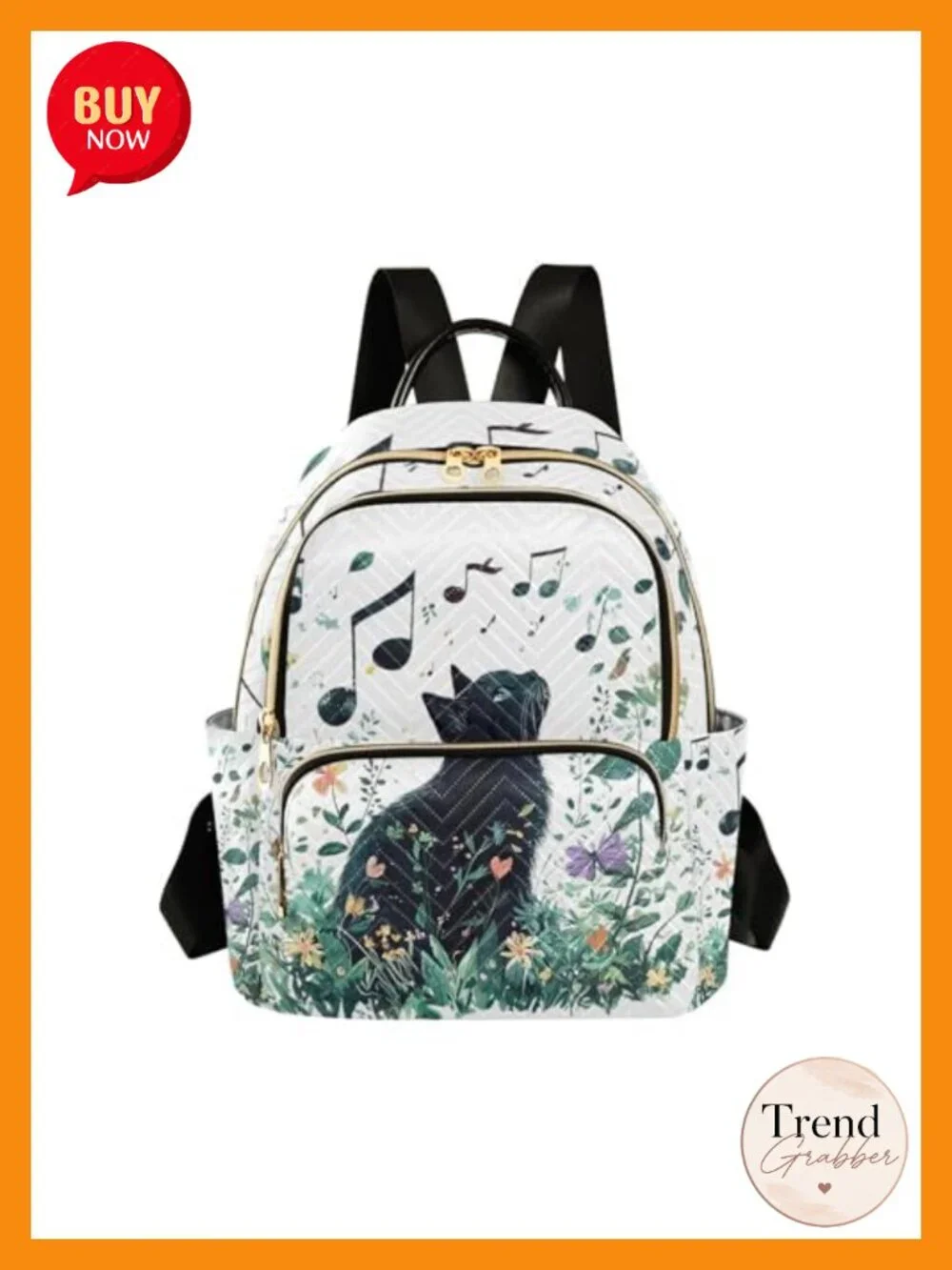 Quilted Mini Backpack Purse with Cat Pattern, Lightweight Fashion Daypack